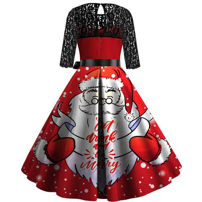 Merry Christmas Holiday Lace Print Dresses