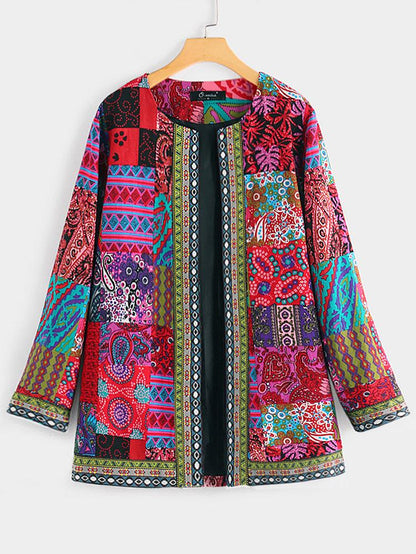 Vintage Cotton Linen Print Plus Size Women Cardigan Coat--Free Shipping at meselling99