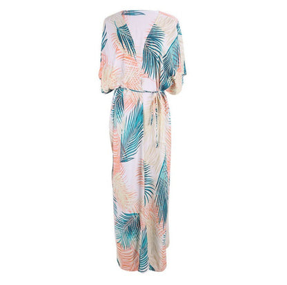Colorful Leaf Design Summer Holiday Kimono Cover Ups