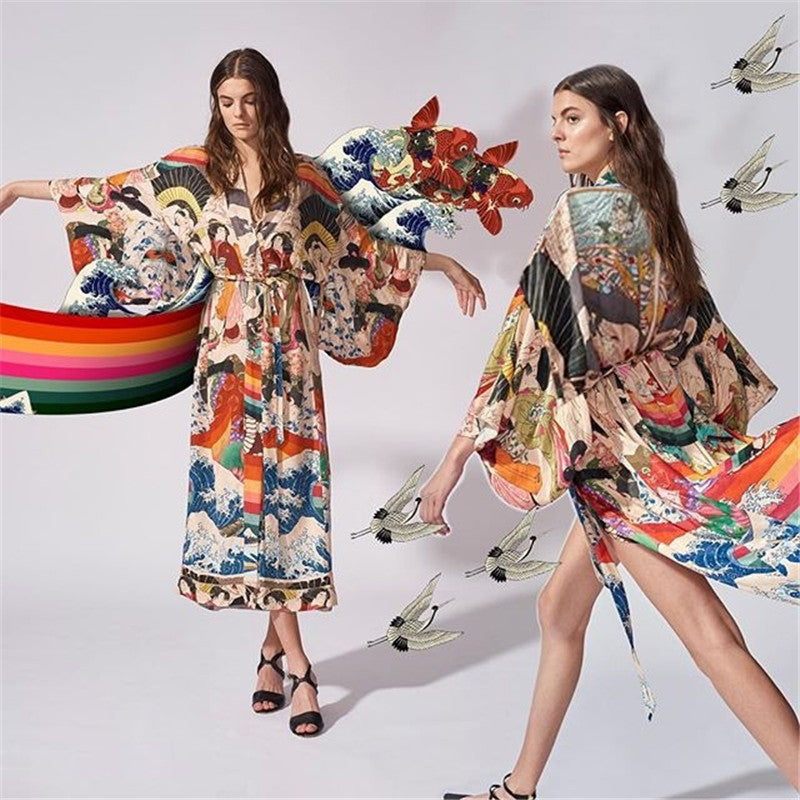 Floral Print Fast Drying Kimono Cover Ups for Beach
