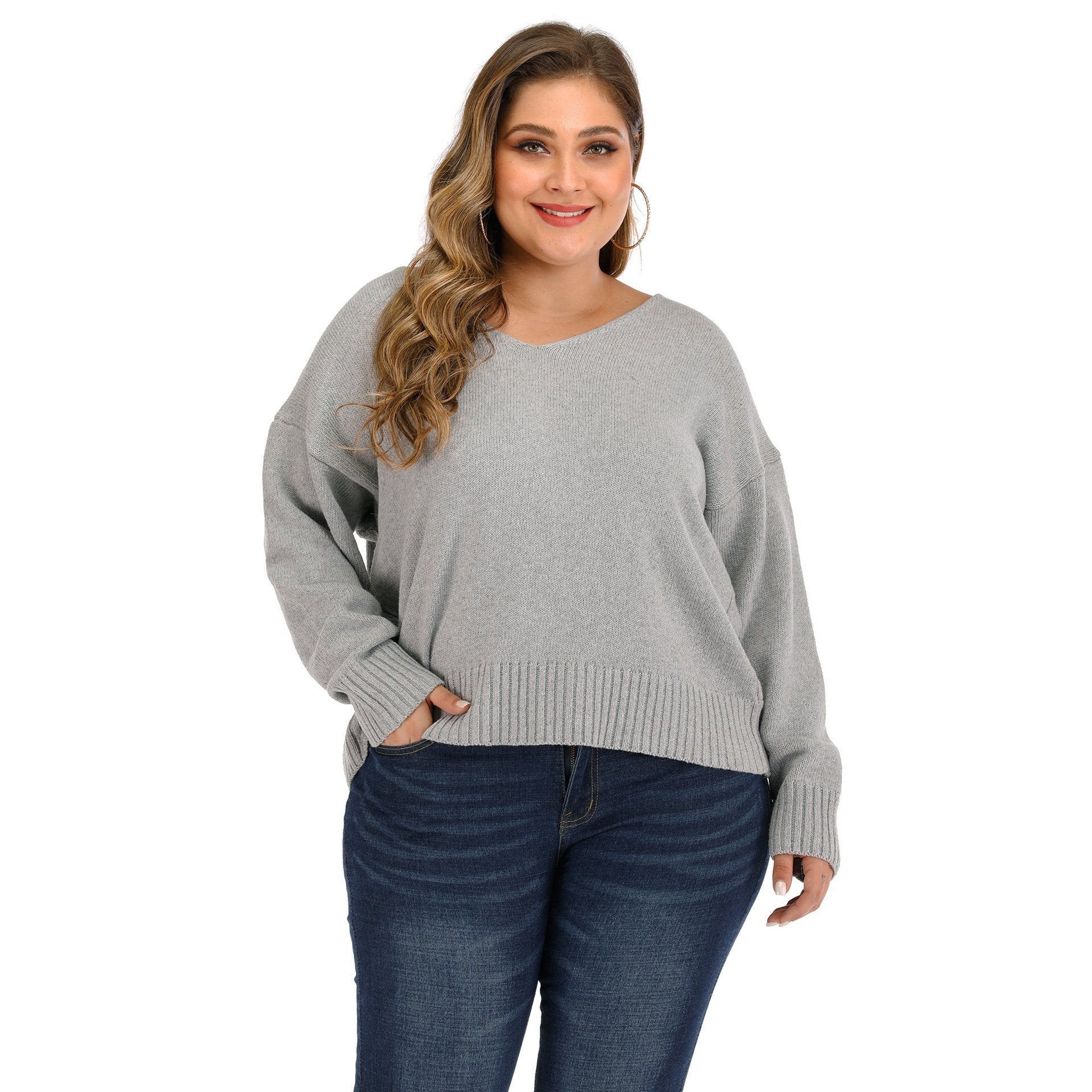 Gray Women Backless Plus Size Sweatrers-STYLEGOING