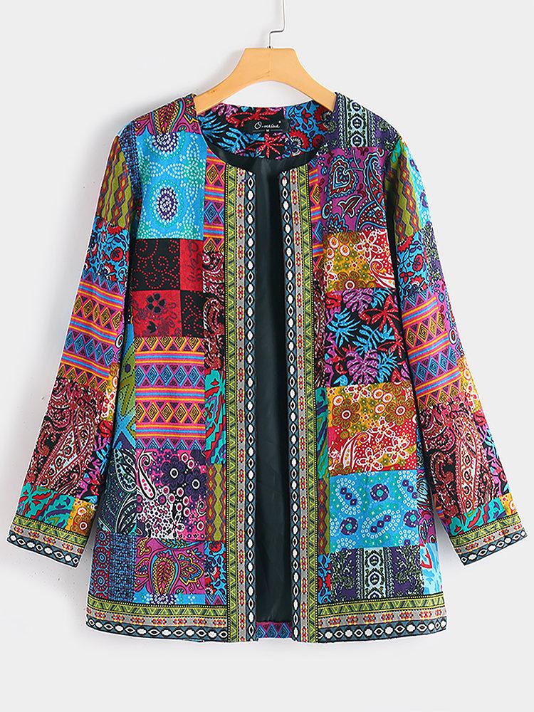 Vintage Cotton Linen Print Plus Size Women Cardigan Coat--Free Shipping at meselling99
