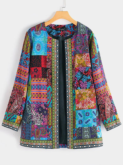 Vintage Cotton Linen Print Plus Size Women Cardigan Coat--Free Shipping at meselling99