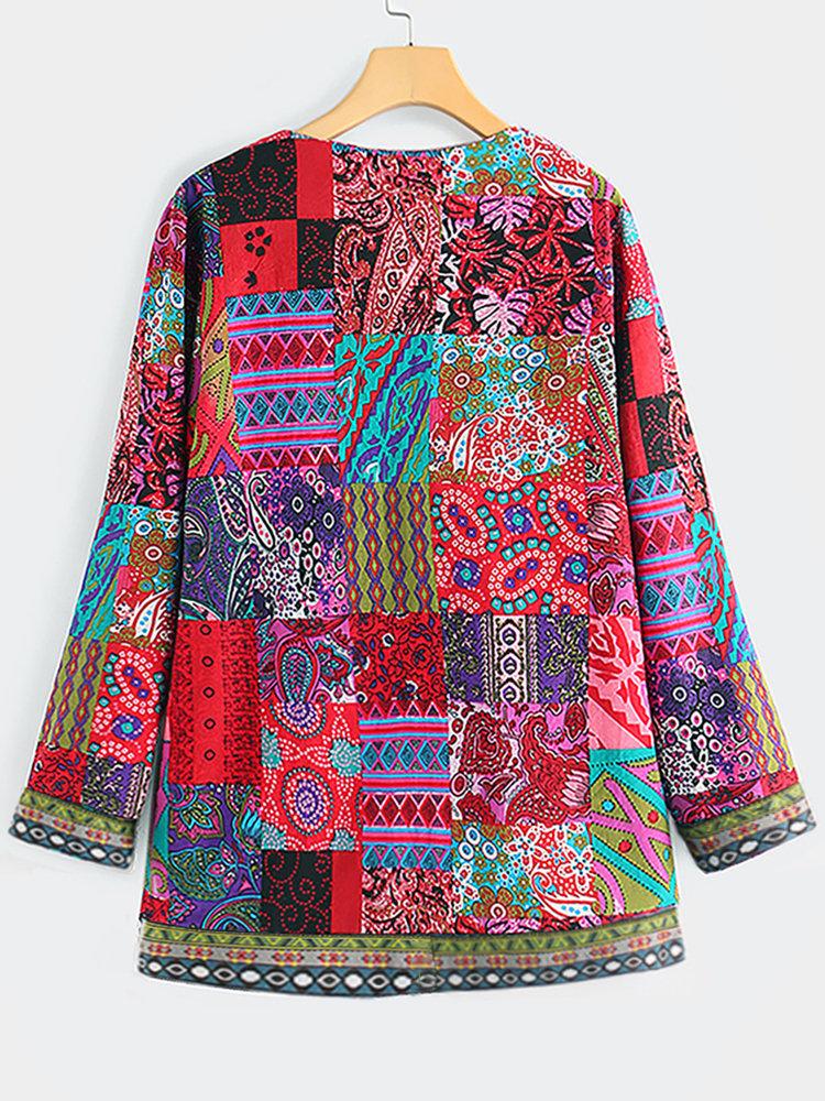 Vintage Cotton Linen Print Plus Size Women Cardigan Coat--Free Shipping at meselling99
