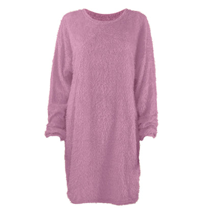 Casual Women Round Neck Plush Long Sweaters