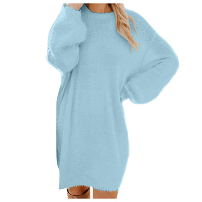 Casual Women Round Neck Plush Long Sweaters