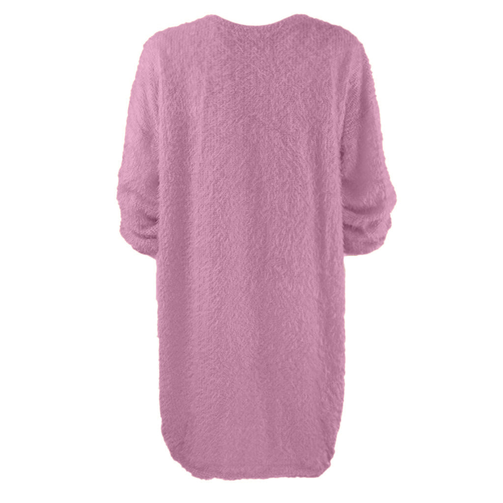 Casual Women Round Neck Plush Long Sweaters