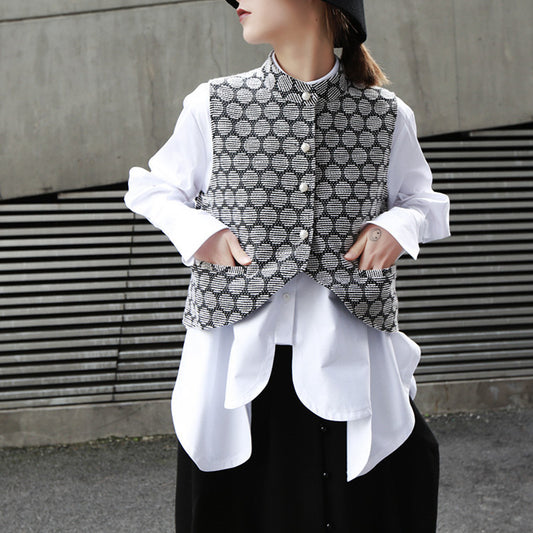 Designed Vintage Stand Collar Women Vest