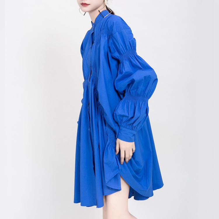 Classy Pleated Women Fall Shirt Dresses