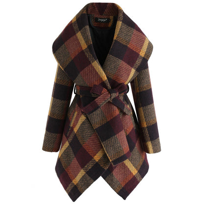 Women Loose Plaid Long Trenchcoat-STYLEGOING