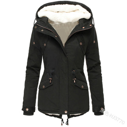 Casual Women Drawstring Hoody Cotton Overcoat for Winter