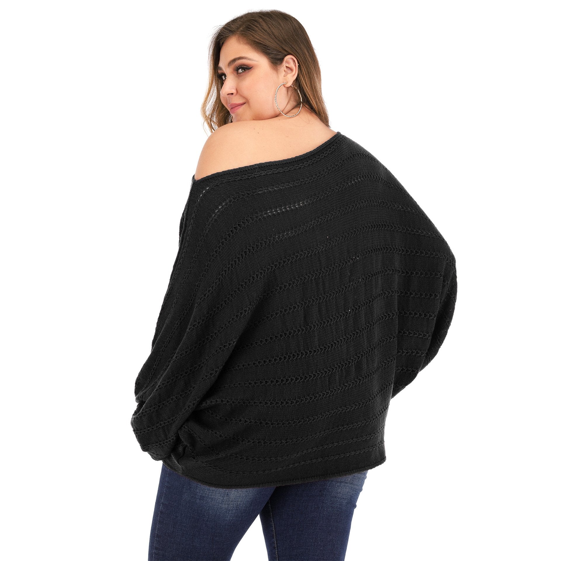 Women One Shoulder Plus Size Sweaters-STYLEGOING