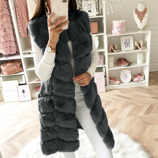 Artificial Fur Warm Winter Long Vest for Women