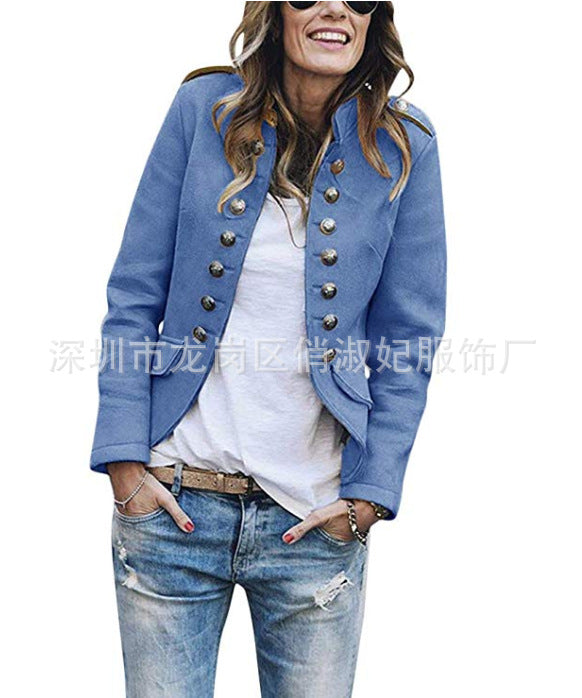 Women Button Woolen Blazer Overcoat
