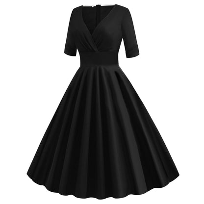 Vintage Short Sleeves V Neck Ball Dresses-STYLEGOING