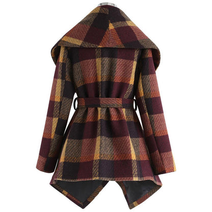 Women Loose Plaid Long Trenchcoat-STYLEGOING