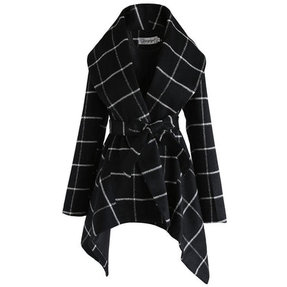 Women Loose Plaid Long Trenchcoat-STYLEGOING