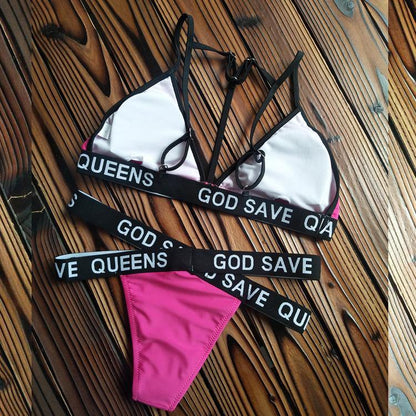 Sexy Letter Print Rose Red Summer Bikini-STYLEGOING