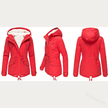 Casual Women Drawstring Hoody Cotton Overcoat for Winter