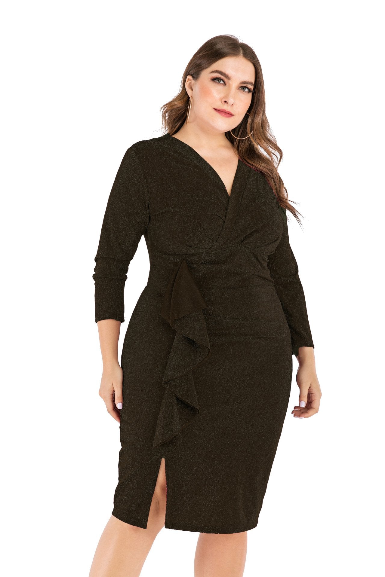 Plus Sizes V Neck Women Bodycon Sexy Dresses-STYLEGOING