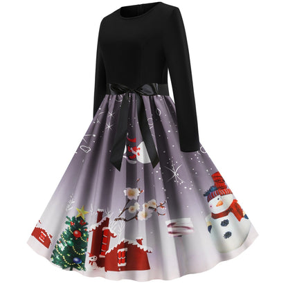 Christmas Vintage Round Neck Women Dresses-STYLEGOING