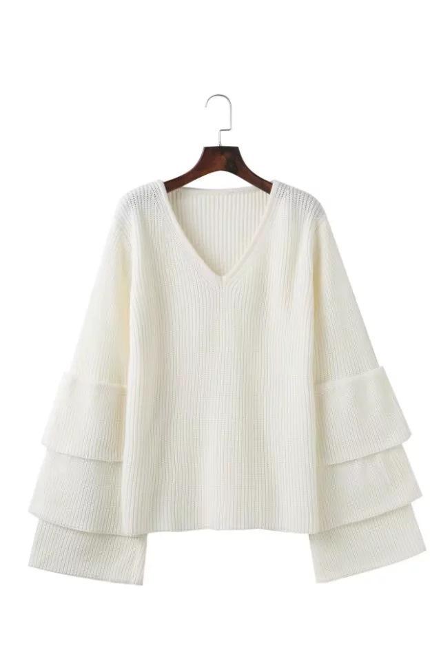 Women Bell Sleeves Fall Knitting Sweaters-STYLEGOING