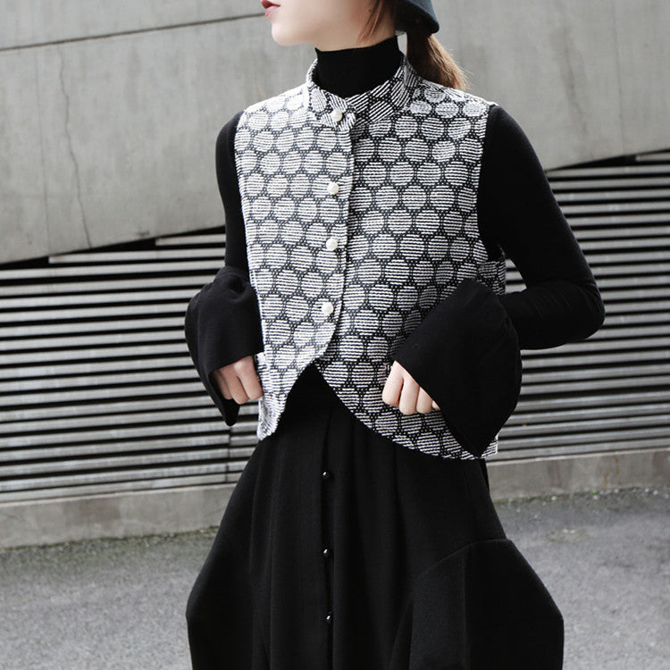 Designed Vintage Stand Collar Women Vest
