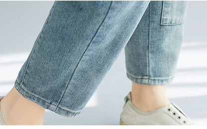 Women Embroidery Elastic Waist Harem Jean Pants