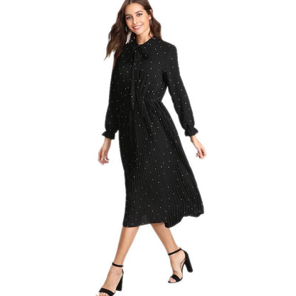 Black Dot Print Women Elegant Long Fall Dresses