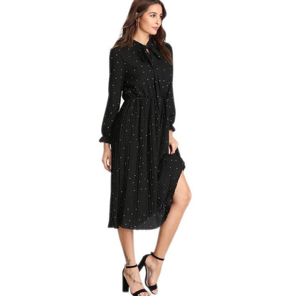 Black Dot Print Women Elegant Long Fall Dresses