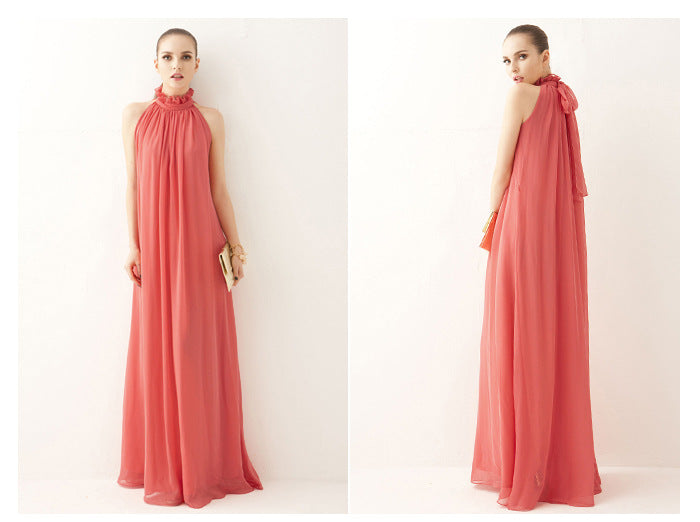 Casual Chiffon Halter Long Boho Dresses with Belt