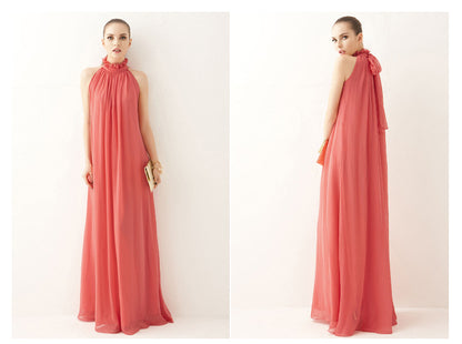 Casual Chiffon Halter Long Boho Dresses with Belt