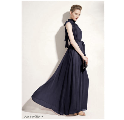 Casual Chiffon Halter Long Boho Dresses with Belt