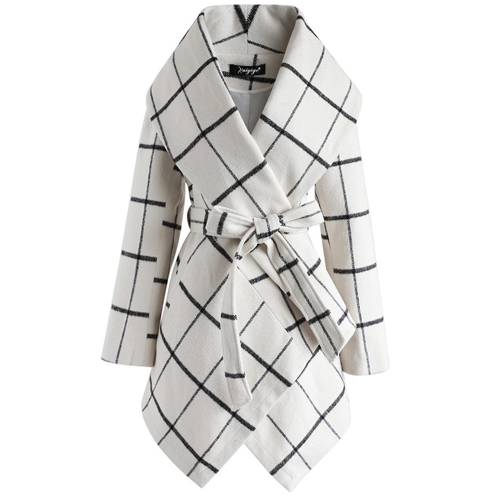 Women Loose Plaid Long Trenchcoat-STYLEGOING