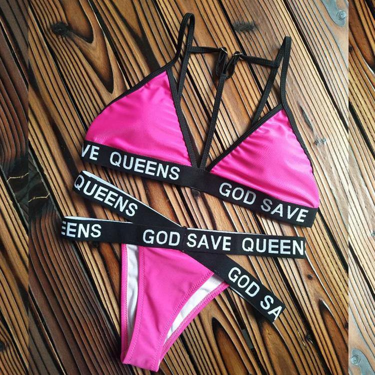 Sexy Letter Print Rose Red Summer Bikini-STYLEGOING