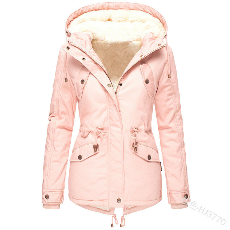 Casual Women Drawstring Hoody Cotton Overcoat for Winter