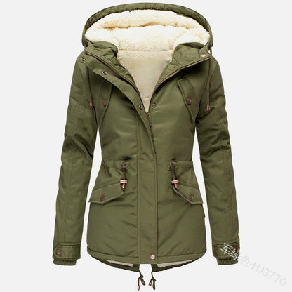 Casual Women Drawstring Hoody Cotton Overcoat for Winter