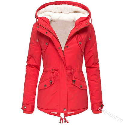 Casual Women Drawstring Hoody Cotton Overcoat for Winter