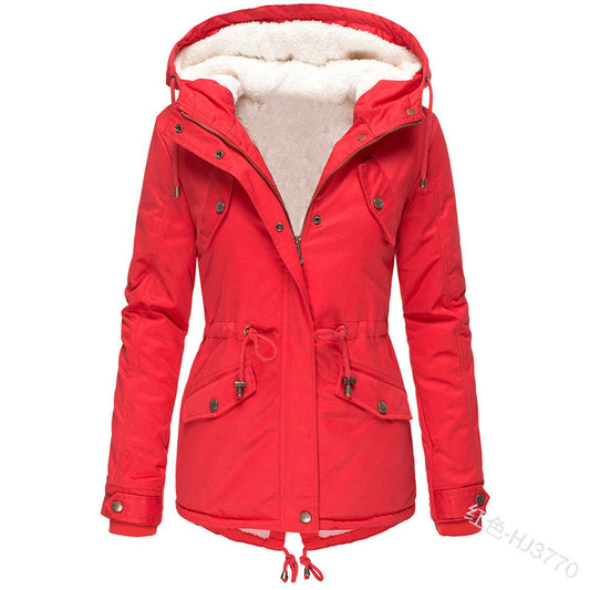 Casual Women Drawstring Hoody Cotton Overcoat for Winter