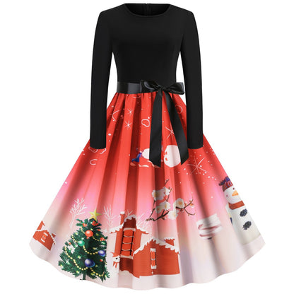 Christmas Vintage Round Neck Women Dresses-STYLEGOING