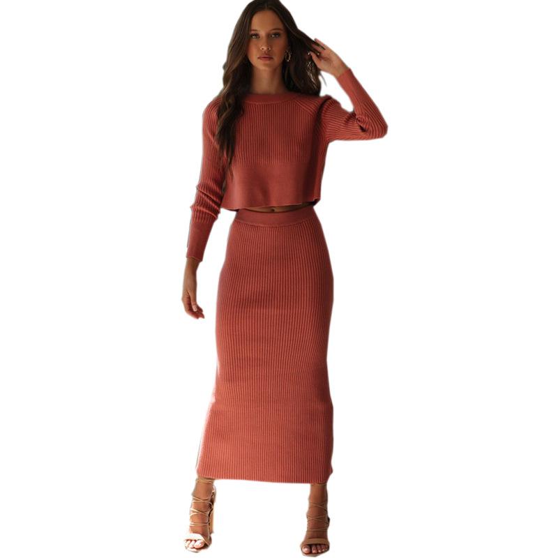 Sexy Bare Midriff Knitting Dress Suits-STYLEGOING