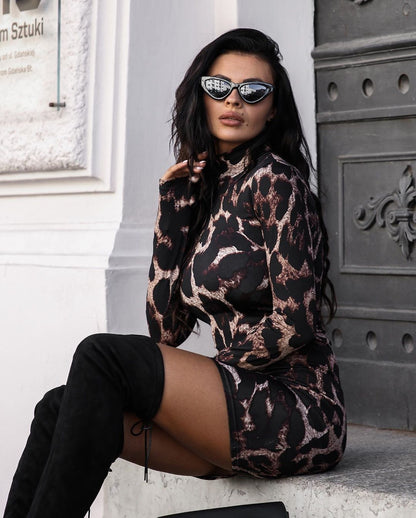 Sexy Snake Print Long Sleeves Sheath Dresses