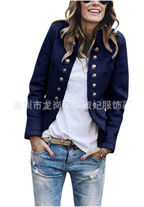 Women Button Woolen Blazer Overcoat
