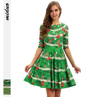 Merry Christmas Print Long Sleeves Fashion Dresses