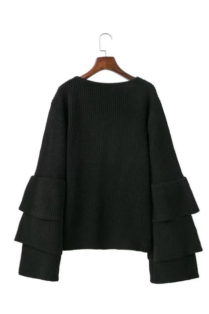 Women Bell Sleeves Fall Knitting Sweaters-STYLEGOING