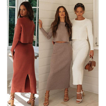 Sexy Bare Midriff Knitting Dress Suits-STYLEGOING
