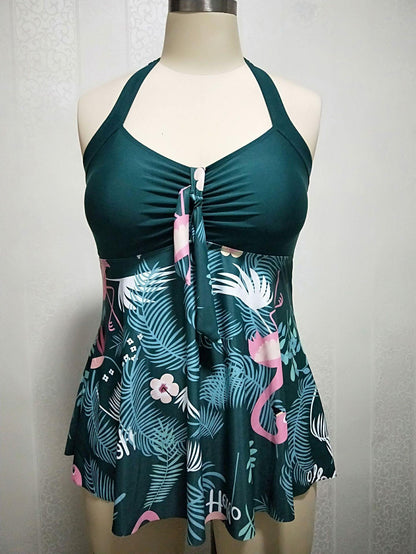 Plus Size Women Flamingo Print Tankini-STYLEGOING
