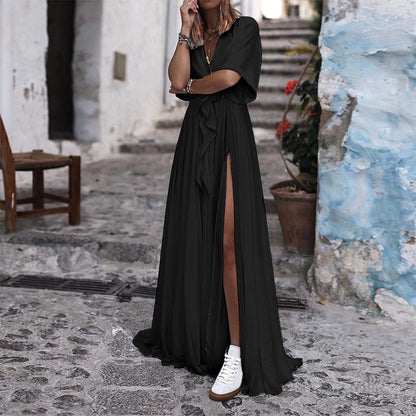 Summer Deep V Neck Chiffon Beach Long Dresses
