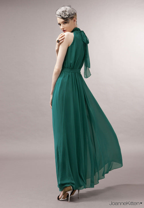 Casual Chiffon Halter Long Boho Dresses with Belt