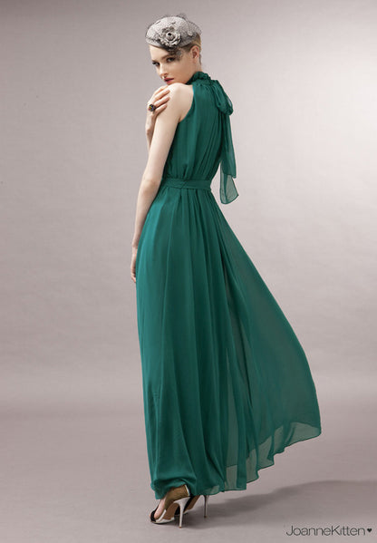 Casual Chiffon Halter Long Boho Dresses with Belt